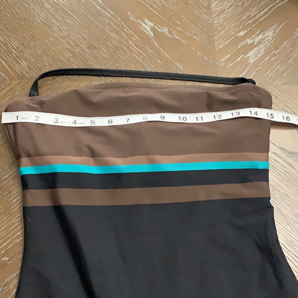 DKNY black, brown & teal striped one piece swimsuit halter Size M - Picture 15 of 17